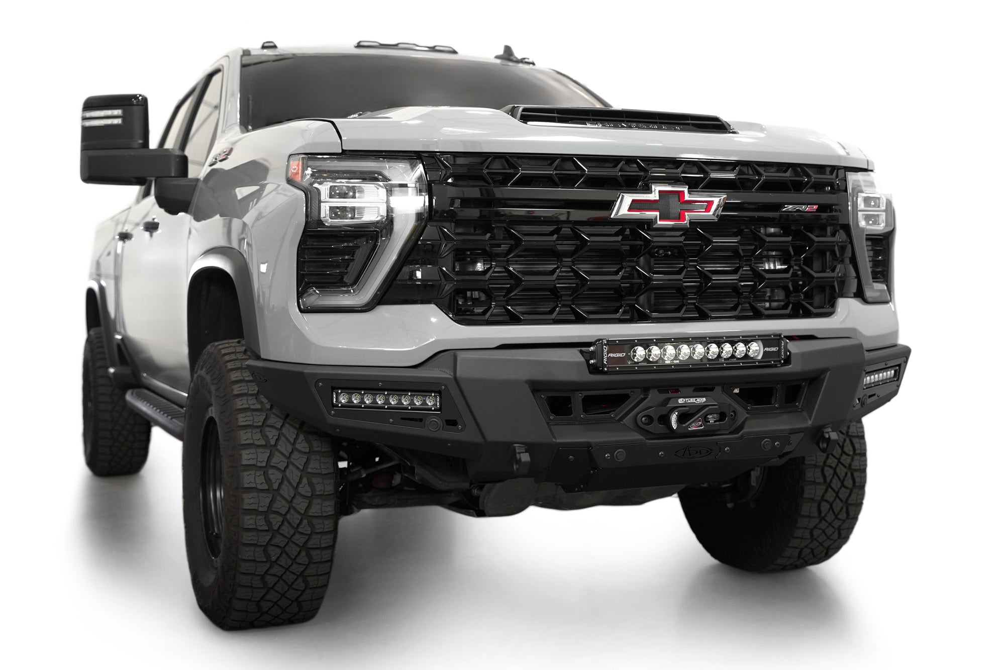 Corner view of the Phantom Winch Front Bumper for the 2024 Chevy Silverado 2500