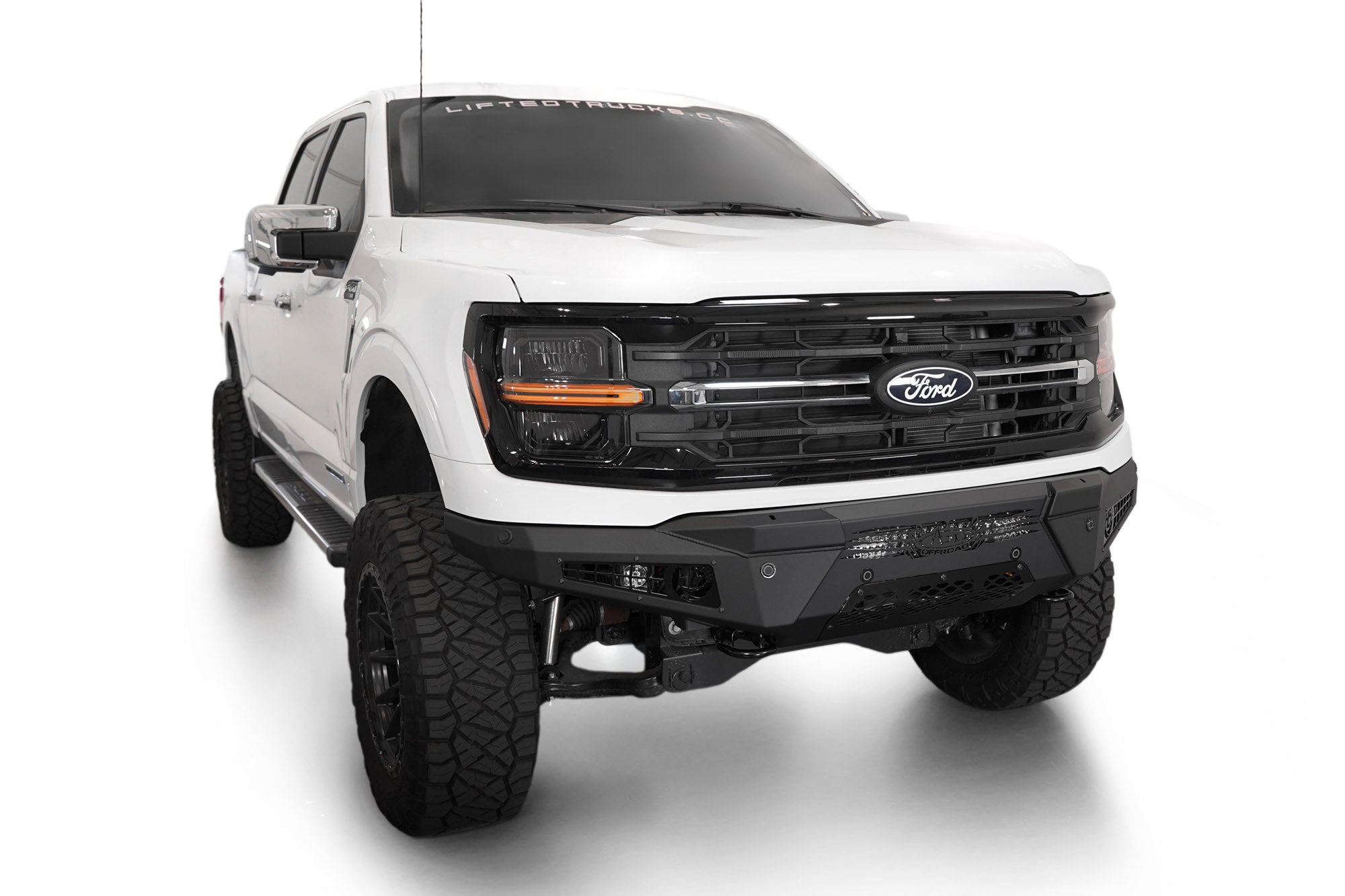 Corner view of the 2024 Ford F-150 HoneyBadger Front Bumper.