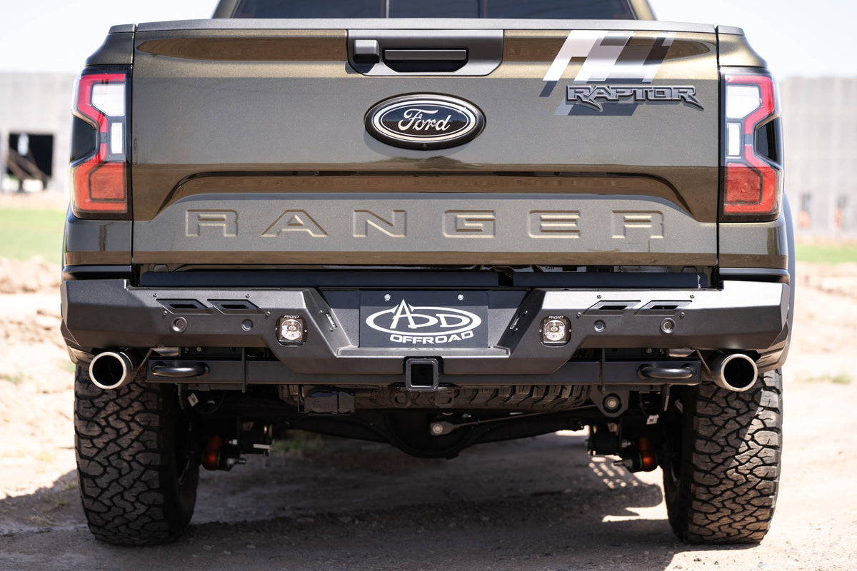 Rear Profile of our Aftermarket Phantom Rear Bumper for the Ford Ranger Raptor.